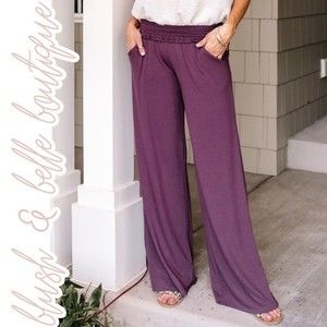 Eggplant Smocked Waistband Lounge Pants w/ Pockets